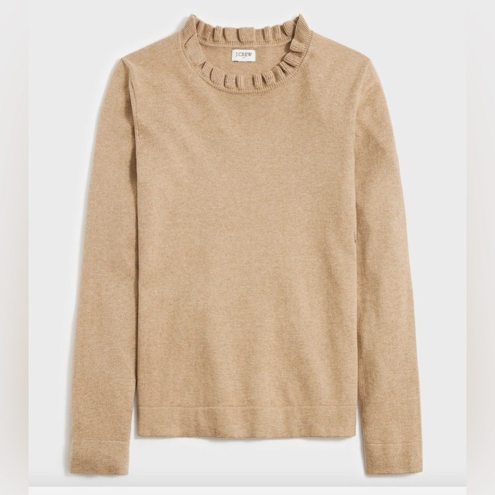 J. Crew Factory Tan Ruffle Neck Cotton Sweater, size XL